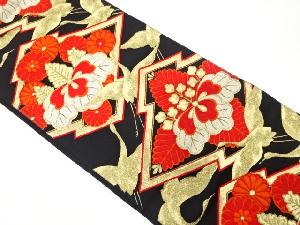 アンティーク　松皮菱に菊・桐・鶴模様織り出し袋帯（着用可）